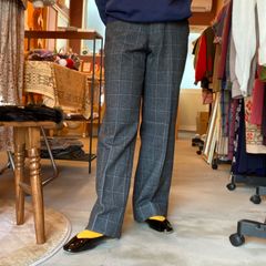 グレンチェック　センタープレス　パンツ　スラックス　ウール