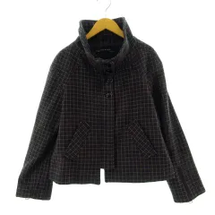 ザラ ベーシック ZARA BASIC ジャケット スタンドカラー Aライン ウール混 チェック ブルー 青 ネイビー 紺 ブラウン 茶 S