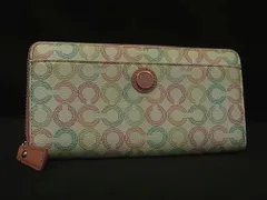 COACH コーチ オプアート PVC ラウンドファスナー 財布 ウォレット 札入れ 小銭入れ レディース アイボリー系×ピンク系 DI6326
