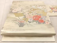 平和屋着物◎九寸名古屋帯　唐織　刺繍　几帳花文　金銀糸　正絹　逸品　BAAU9596yc