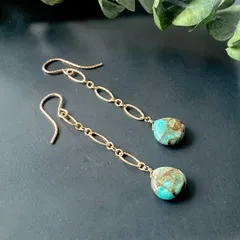 アマゾナイトコッパー デザインチェーンピアス 14kgf