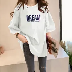 シャツ ロング丈 シャツ 半袖 カットソー ロゴ トップス レディース シャツ プルオーバー 夏 ロングシャツ 体型カバー ロンｔ カジュアルHZQ3324のサムネイル