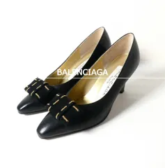 バレンシアガ BALENCIAGA パンプス レザー×ベロア リボン チェーン ポインテッドトゥ スクエアトゥ ハイヒール ブラック サイズ35 約22cm レディース 新品同様のサムネイル