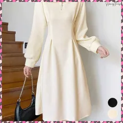 送料無料 ハーフジップワンピース長袖ウエストタック レディース 襟付きワンピース 体型カバー Aラインワンピ きれいめカジュアル 無地オシャレ 大人上品フレアワンピース春秋 着やせハイウエスト エレガント 韓国風 ミディ丈 Vネック