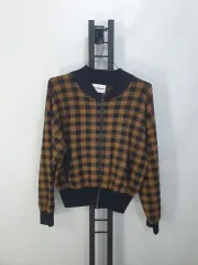 カールラガーフェルド ニット ジップアップ CHECK ジャケット ブラウン 95