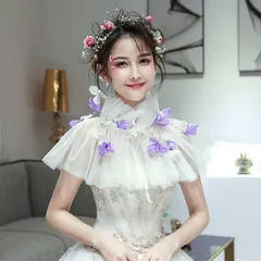 ウェディングショール ショール  白 パープル ウェディング ホワイト 結婚式 花嫁 二次会 パーティー ウェディング  フェミニン ガーリー 森ガール チュール  前撮り 透け感 レース 透け感 豪華 プリンセス