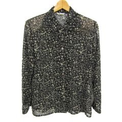 アクアスキュータム ブラウス シャツ トップス 長袖シアー 花柄 日本製 レディース 9サイズ ブラック Aquascutum 【中古】