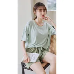 ☆ ライトグリーン ☆ XLサイズ ☆ ルームウェア パジャマ レディース セットアップ 胸カップ付き ルームウェア レディース セットアップ パジャマ 上下 ショートパンツ 半袖 胸カップ付き ホームウェア パッド入りパジャマ かわいい 可愛い