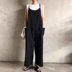 ☆ ブラック ☆ サロペット オールインワン サロペット レディース オールインワン ワイドパンツ オーバーオール 薄手 フレア ポケット付き 無地 春 夏 秋 涼しい 春夏 春秋 おしゃれ 大人 シンプル かわいい カジュアル ナチュラル ボトムス パンツ