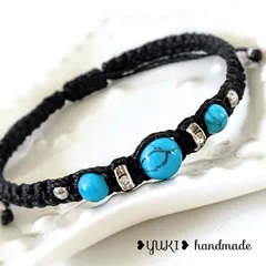 アンクレット or ブレスレット 天然石【ターコイズ+シルバーロンデル】ブラック