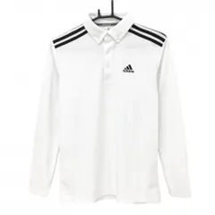 【美品】アディダス 長袖ポロシャツ 白×黒 織生地 肩3ライン メンズ M ゴルフウェア adidas