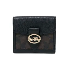 コーチ COACH ジョージー スモール ウォレット シグネチャー キャンバス リファインド ペブル レザー / PVC ホース アンド キャリッジ ロゴ 7250 三つ折り財布 コンパクトウォレット レディース ブラック / ブラウン 中古 mbg26003