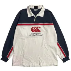 CANTERBURY カンタベリー ラガーシャツ 長袖 ポロシャツ ネイビー ホワイト メンズ M ラグビー スポーツ ストリート アメカジ 古着■BM148