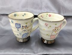招き猫　ペアマグカップ　珈琲　陶器　新品　未使用　昭和レトロ【特価品】