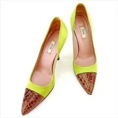 プラダ パンプス シューズ 靴 ♯35ハーフ ハイヒール クロコ調切替エ グリーン ブラウン サテン×型押しレザーPRADA レディース プレゼント 贈り物 オシャレ 大人 ファッション T5762