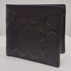 美品★COACH  2つ折り財布 シグネチャー エンボス レザー ブラック メンズ F2480 CR459 コーチ