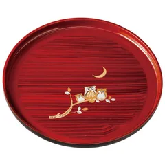 紀州塗り お盆 トレー 9寸 27.6cm 丸盆 杢目春慶 山里ふくろう 和風 和室 おしゃれ 木目調 トレイ おぼん 日本製