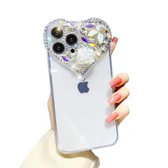 CrazyLemon 適用 iPhone 14 Plus ケース クリア かわいい おしゃれ ハート型 カメラ レンズ 保護 カバー キラキラ グリッター ラインストーン 花びら 蝶 デザイン、 アイフォン14プラス ケース シリコーン ソフト TPU 薄 0