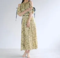 SNIDEL スナイデル 2wayボリュームスリーブプリントワンピース ロングワンピース プリーツ オフショル ベルト付 花柄 フラワー SWFO221049 緑 グリーン サイズ0 レディース 夏 セントラルパーク名古屋店 23 有484H