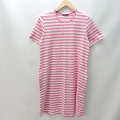 ◇ marimekko マリメッコ ボーダー チュニック すっきり トレンド 半袖 ロング ワンピース サイズS ピンク系 レディース E  【1402200026405】