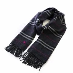 バーバリーブラックレーベル BURBERRY BLACK LABEL マフラー フリンジ カシミヤ ボーダー柄 ホースロゴ刺繍 チャコールグレー 紫 パープル /AQ