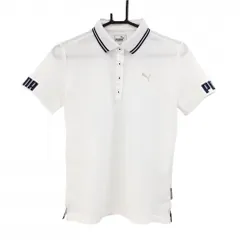 【超美品】プーマ 半袖ポロシャツ 白×ネイビー DRYCELL 袖口ビッグロゴ レディース L ゴルフウェア PUMA