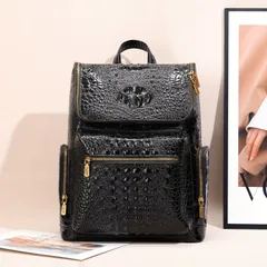 本革 リュック メンズ レディース 本革使用 撥水加工 ビジネスリュックサック クロコダイル柄 ブラック  A4サイズ書類収納 プレゼント 通勤 通学 バックパック 旅行バッグ 多機能 多収納 高級感 海外 お出かけ タブレット おしゃれ 旅行鞄