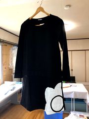 N1117. マリークワントカットソー黒ワンピース M