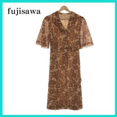 fujisawa フジサワ ワンピース 半袖 ロング丈 レース エレガント きれいめ オシャレ レディース ブラウン