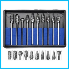 【迅速発送】サムコス 超硬バー リューター ビット 10種類 ケース付10本セット タングステン製 超硬ドリルビット タングステンリューター ビット ドリル カッター よく削れ タングステン鋼 (3mm軸刃幅6mm A)