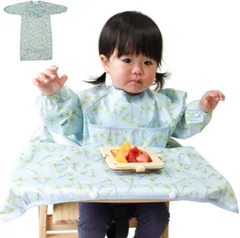 Peopensee お食事エプロン 長袖 撥水 つかみ食べ 食べこぼしキャッチでお掃除ラクラク 0～4歳 テーブルクロス一体型エプロン 離乳食 ベビー 保育園 赤ちゃん(ミモザ柄1枚)