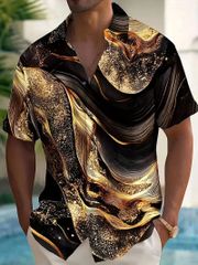 黒金マーブル柄 プリント 半袖シャツ アロハシャツ 317 柄シャツ ヤクザ ヤンキー オラオラ系 ストリート ダンス HIPHOP B系 ホスト 服 メンズ ファッション