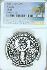 2018 EAST CARIBBEAN STATES SILVER 2 DOLLARS LOBSTER NGC MS 70 SCARCE 