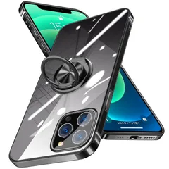 【特価セール】TMUJWS iPhone 12 ケース/iPhone 12 Pro ケース リング付き 透明 耐衝撃 TPUシリコン メッキ加工 全面保護 スタンド機能 軽量 黄変防止 車載ホルダー対応 イフォン12/12 Pro ケース 落下防止 ストラップ
