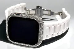 3bloc 高級セラミック ホワイト&シルバー★アップルウォッチ 純セラミックベルト パブェキラキラ ケース 画面保護カバー 38mm 40mm 41mm 42mm 44mm 45mm 46mm 49mm ステンレス ラバー Apple Watch バンド