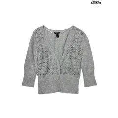 ヴィンテージレトロ古着MNGSUITフラワーかぎ編みニットカーディガングレー
