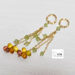 ж14kgf 天然サファイアカラーグラデーション/ペリドットピアスチャーム