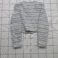 ◇ ⊇ ZARA ザラ 模様入り 長袖 ノーカラーツイードジャケット サイズM ホワイト系 レディース E  【1508260029575】