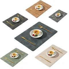 グリーン、オフホワイト、グレー、ブラウン、ブラック、ダークブルー_6 Univo Colors ランチョンマット ６枚セット 高質PUレザー 北欧 撥水 防汚 断熱 滑り止め 丸洗いOK 清潔しやすい 華やか 飾り 家庭用 レストラン用（グリーン+オフホワイト