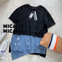 新品MICALLE MICALLEミカーレミカーレデニムドッキングTシャツ黒半袖カットソー