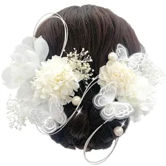 [JZOON] 髪飾り 成人式 水引 ドライフラワー 蝶々飾り 紫陽花 ソーラーローズ 人気 ヘアアクセサリー 前撮り 振袖 卒業式 結婚式 和装 袴 着物 浴衣に ブライダル 花嫁 ホワイト 赤 18点セット 白 Y1701