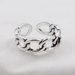 Qroza サークルチェーン 指輪 メキシカン フリーサイズ シルバーメッキ 925刻印あり メンズ ファッション シンプル 重厚 人気 おしゃれ プレゼント ギフト サテン巾着付