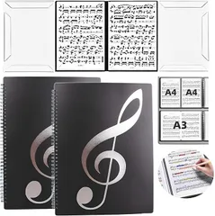 MIMIA 楽譜ファイル 2冊セット 4面 6ページ 見開き 作曲 譜面 レッスン 6枚収納 A4 書込み 楽譜ホルダー 演奏会 発表会 譜めくり不要 反射しない ピアノ 伴奏(ブラック＋ブラック)