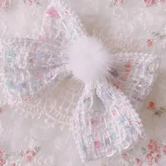 ❤️193ツイードパールリボンクリップピン❤️ホワイト