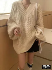 ニット セーター レディース ニットセーター Vネック トップス プルオーバー 厚手 防寒 無地 長袖 秋物 冬物 通勤 通学 シンプル カジュアル ファッション junjia04