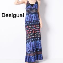 【Desigual】デシグアル　キャミワンピース　ロング　マキシ　総柄　ブルー　魚　春夏　Mサイズ