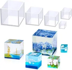 FineInno シリコンモールド UVレジン型 立方体 2cm/3cm/4cm/5cm/6cm 標本 標本形 5種類 固定フレーム付き アロマストーン 立方体形 レジン 型 DIY 手作り UVレジン型 DIY 収納用 透かし 手作り (