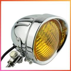 【新着商品】本体：シルバー/レンズ：イエロー TaJiMy ベーツライト ヘッドライト バイク バイザー 汎用 ビンテージ カフェレーサー チョッパー オールドスクール (本体：シルバー/レンズ：イエロー)
