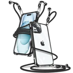 iPhone15 Plus_ブラック iPhone 15 Plus ケース クリア ショルダー iPhone15plus スマホケース アイフォン15plus カバー 肩掛け 斜めかけ 縄掛けケース 透明 薄型 軽量 TPU 携帯ケース 紐付き 斜めがけ 織り