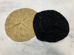 かぎ針編みニットベレー　ブラック、ベージュ2枚SET